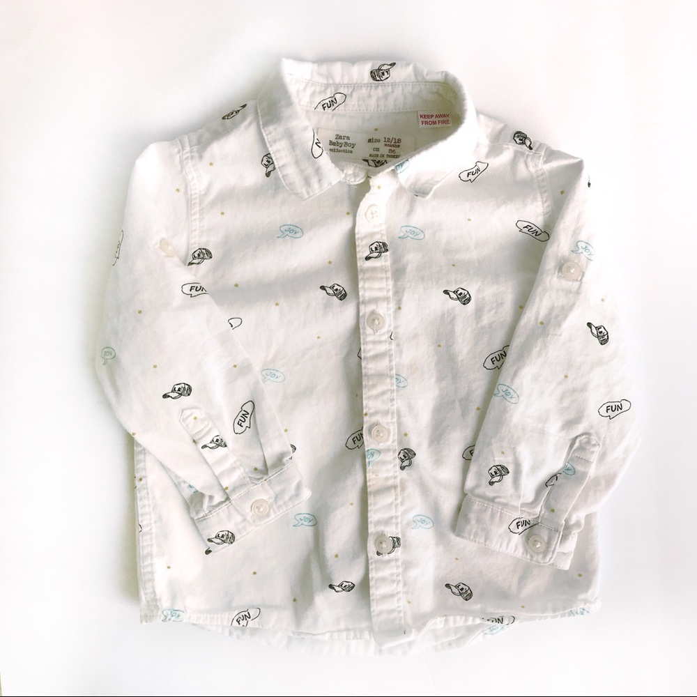 Zara Baby Boy White Button Down Graphic Hat